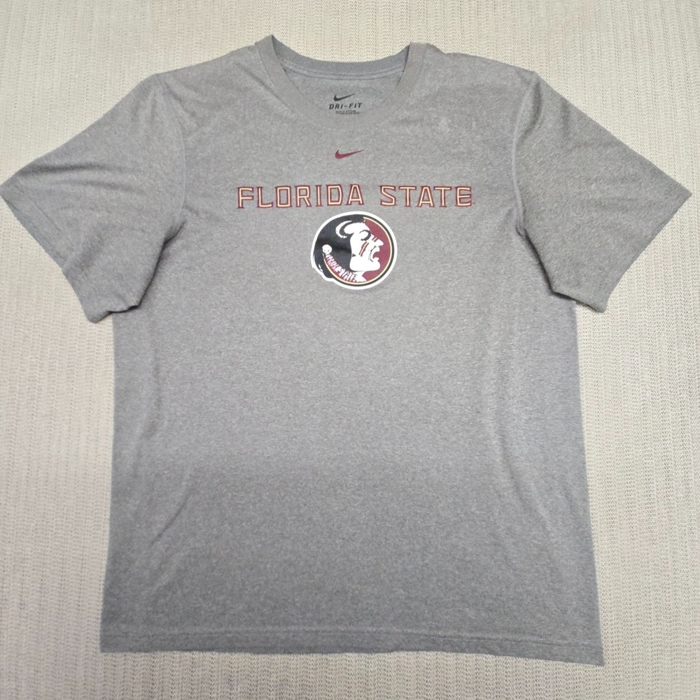 Nike Florida State Seminoles Shirt Men Medium Gray Short Sleeve Dri-Fit Football